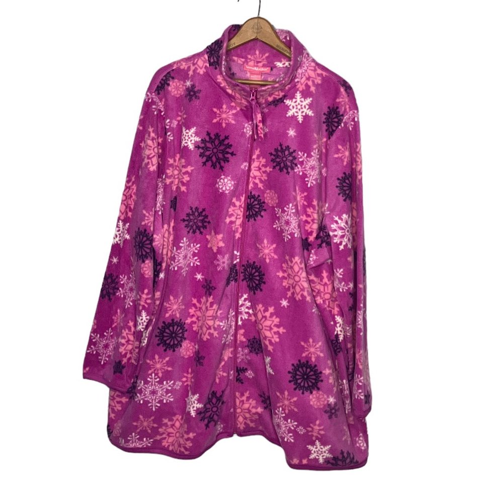 New Woman Within 2X Purple Snowflake Pattern Full Zip Micro‎ Fleece Jacket Plus